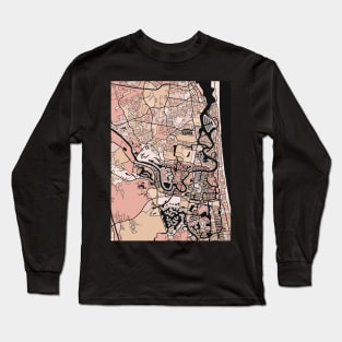 Gold Coast Map Pattern in Soft Pink Pastels Long Sleeve T-Shirt